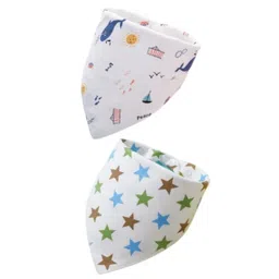 SYGA Triangular Cotton Bibs Adjustable Closure for Infant Toddler Whale Pentagram Print Pack Of 2 - Multicolor-picture-19