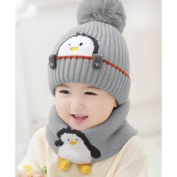 SYGA Winter Knitted Beanie Hat with Scarf Stretchable Woolen Cap with Neck & Ear Protection- Grey-image-37