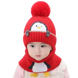 SYGA Winter Knitted Beanie Hat with Scarf Stretchable Woolen Cap with Neck & Ear Protection- Red-image-38