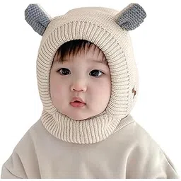 SYGA Winter Warm Ear Protection Knitted Woolen Unisex Baby Hat (2-6 Year) Beige,1 Count-image-9