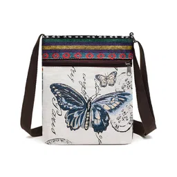 SYGA Women's Jacquard Cloth Material With Butterfly Pattern, Sling Bag (Blue)-image-7
