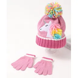 SYGA Wool Beanie Cap & Gloves Set Warm Knitted Design - Pink-picture-21