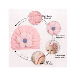 SYGA Wool Cap Warm Stretchable Knitted Flower Hat - Coffee image 4
