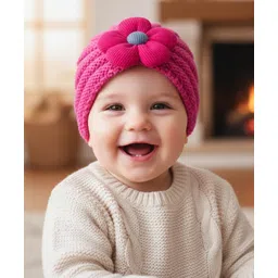 SYGA Wool Cap Warm Stretchable Knitted Flower Hat - Pink-picture-10