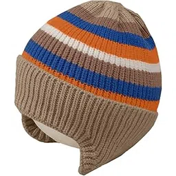 Unisex Baby Winter Cap 1-5 Years Wool Multi-Stripe Warm Knitted Hat With Ear Protection Rainbow Hat [Khaki]-image-11