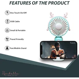 Symbelle USB Portable Fan with Mobile Holder – Cute Fan for Office, Bedroom, Travel | DD8055 USB Fan, Rechargeable Fan image 3