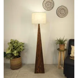 symplify Monolith Wooden Floor Lamp with Brown Base and Jute Fabric Lampshade-picture-18