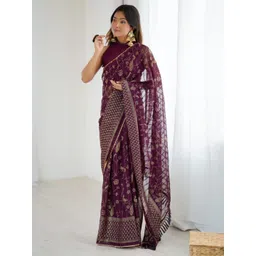 SYMVI Ethnic Motifs Printed Zari Saree With Blouse Piece-picture-12