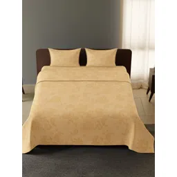 Synergized Cotton Beige Geometric 300 TC King Bedsheet with 2 Pillow Covers-picture-34