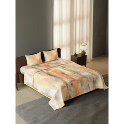 Synergized Cotton Brown & Blue 300 TC King Bedsheet with 2 Pillow Covers-picture-21