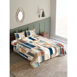 synergized cotton Synergized Beige & Teal Geometric Printed Cotton 300 TC King Bedsheet Set-picture-19