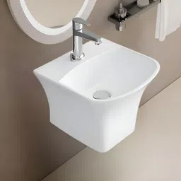 syon LINEA Premium Ceramic Wall Hung Wash Basin for Bathroom & Living Room (14"x14") SYON145 Wall Hung Basin-picture-25