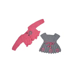 Sz Sales Girls Self Design Knitted Woollen Dress With jacket-picture-3