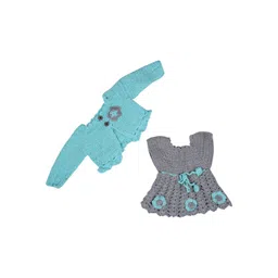 Sz Sales Girls Self Design Print Applique Woollen Round Neck Jumper Dress-picture-0