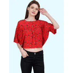 SZN Floral Print Batwing Sleeve Crepe Crop Top-picture-16