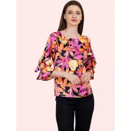 SZN Floral Print Flared Sleeve Ruffles Crepe Top-picture-34