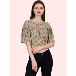 SZN Floral Print Flutter Sleeve Crepe Crop Top-picture-36