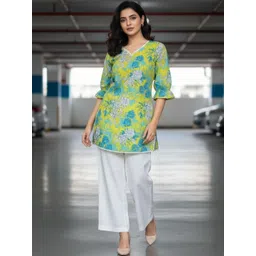 SZN Floral Print Flutter Sleeve Ruffles Cotton Top-picture-18
