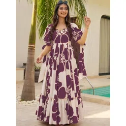 SZN Floral Print Puff Sleeve Ruffled Fit & Flare Maxi Dress-picture-16