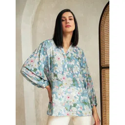 SZN Floral Printed Mandarin Collar Top-picture-20