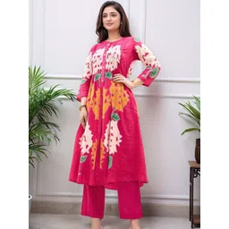 SZN Floral Printed Pleated Anarkali Kurta With Trousers-picture-13