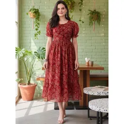 SZN Floral Printed Tiered Fit & Flare Georgette Midi Dress-picture-17