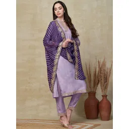 SZN Floral Yoke Design Sequinned Pleated A-Line Kurta With Trousers & Dupatta-picture-36