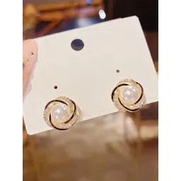 SZN Gold Plated Artificial Stones And Beads Circular Shape Studs-picture-37