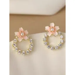 SZN Gold Plated Artificial Stones Studded Korean Floral Shaped Studs Earrings-picture-12