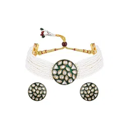 SZN Gold-Plated Stone Studded & Beaded Choker Jewellery Set-picture-10