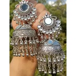 SZN Korean Artificial Stones Studded & Beads Beaded Oxidised Dome Shaped Jhumkas-picture-33