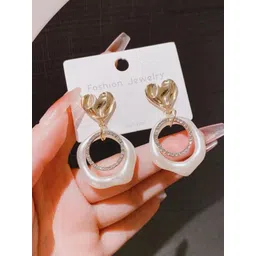 SZN Korean Gold-Plated Heart Shaped Artificial Stone Studded Drop Earrings-picture-11