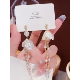 SZN KoreanEarring417 Gold-Plated Contemporary Shaped Pearls Drop Earrings-picture-32