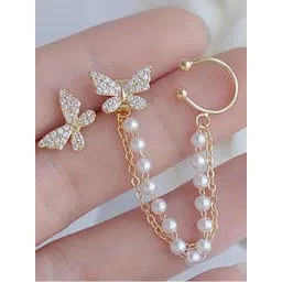 SZN KoreanEarring417 Gold-Plated Contemporary Shaped Pearls Hoop Earrings-picture-32