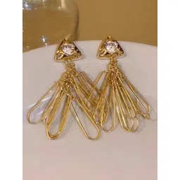 SZN KoreanEarring417 Gold-Plated Contemporary Shaped Rhinestone Drop Earrings-picture-11