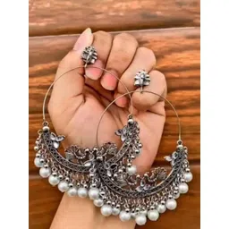 SZN KoreanEarring417 Silver-Plated Contemporary Shaped Pearls Beads Chandbalis Earrings-picture-10