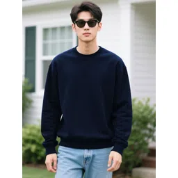SZN Men Blue Solid Fleece Oversize Sweatshirt-picture-22