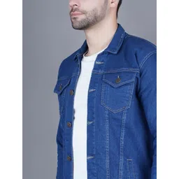 SZN Men Colourblocked Outdoor Denim Jacket with Patchwork image 2