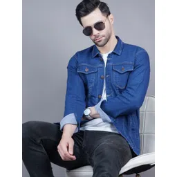 SZN Men Colourblocked Outdoor Denim Jacket with Patchwork image 4