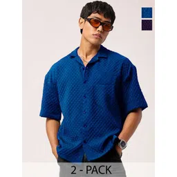 SZN Men Pack Of 2 Standard Relaxed Fit Cuban Collar Textured Casual Shirts-picture-30