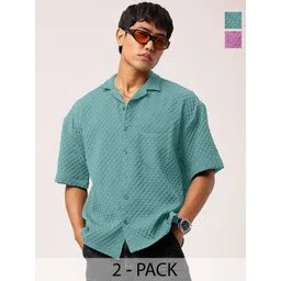 SZN Men Pack Of 2 Standard Relaxed Fit Cuban Collar Textured Casual Shirts-picture-50