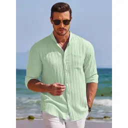 SZN Men Textured Mandarin Collar Casual Shirt-picture-22