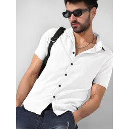 SZN Men White Textured Short Sleeve Casual Shirt-picture-19