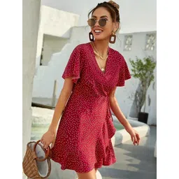SZN Polka Dot Print Flared Sleeve Ruffled Dress-picture-12