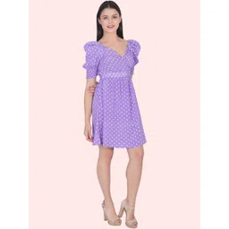 SZN Polka Dot Print Puff Sleeve Crepe Fit & Flare Mini Dress-picture-18