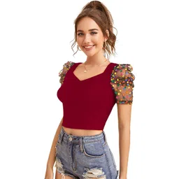 SZN Polka Dot Print Puff Sleeve Crop Top-picture-28