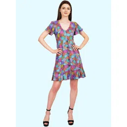 SZN Print Flared Sleeve Fit & Flare Dress-picture-30