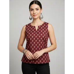 SZN Print Keyhole Neck Ethnic Cotton Top-picture-12