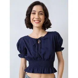 SZN Puff Sleeve Cinched Waist Crop Top-picture-37