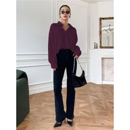 SZN Solid Shirt Collar Long Sleeve Top-picture-32